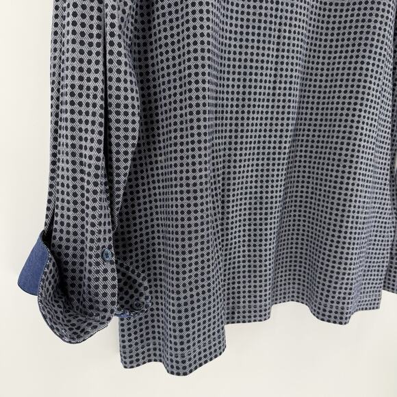 Bugatchi Button Up Shirt Casual Blue Check Polka Dot Flip Cuff Mens Size 2XL - Picture 7 of 9